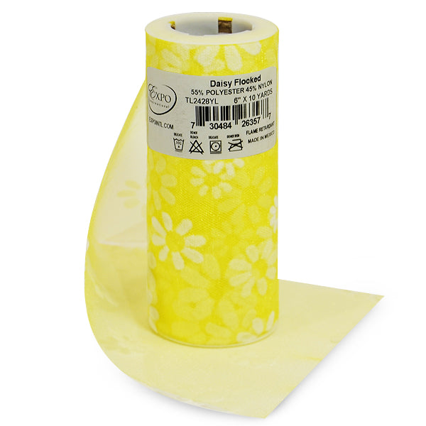 Premium Flocked Daisy Tulle Spool of 6" X 10 Yards - Yellow 6" Tulle