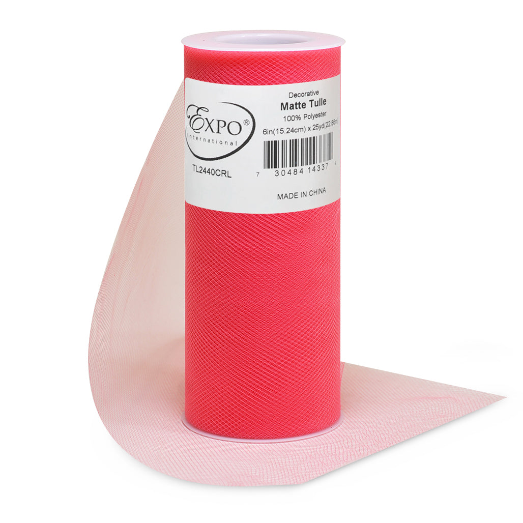 Decorative Matte Tulle Spool of 6 Inch X 25 Yards Coral 6" Tulle