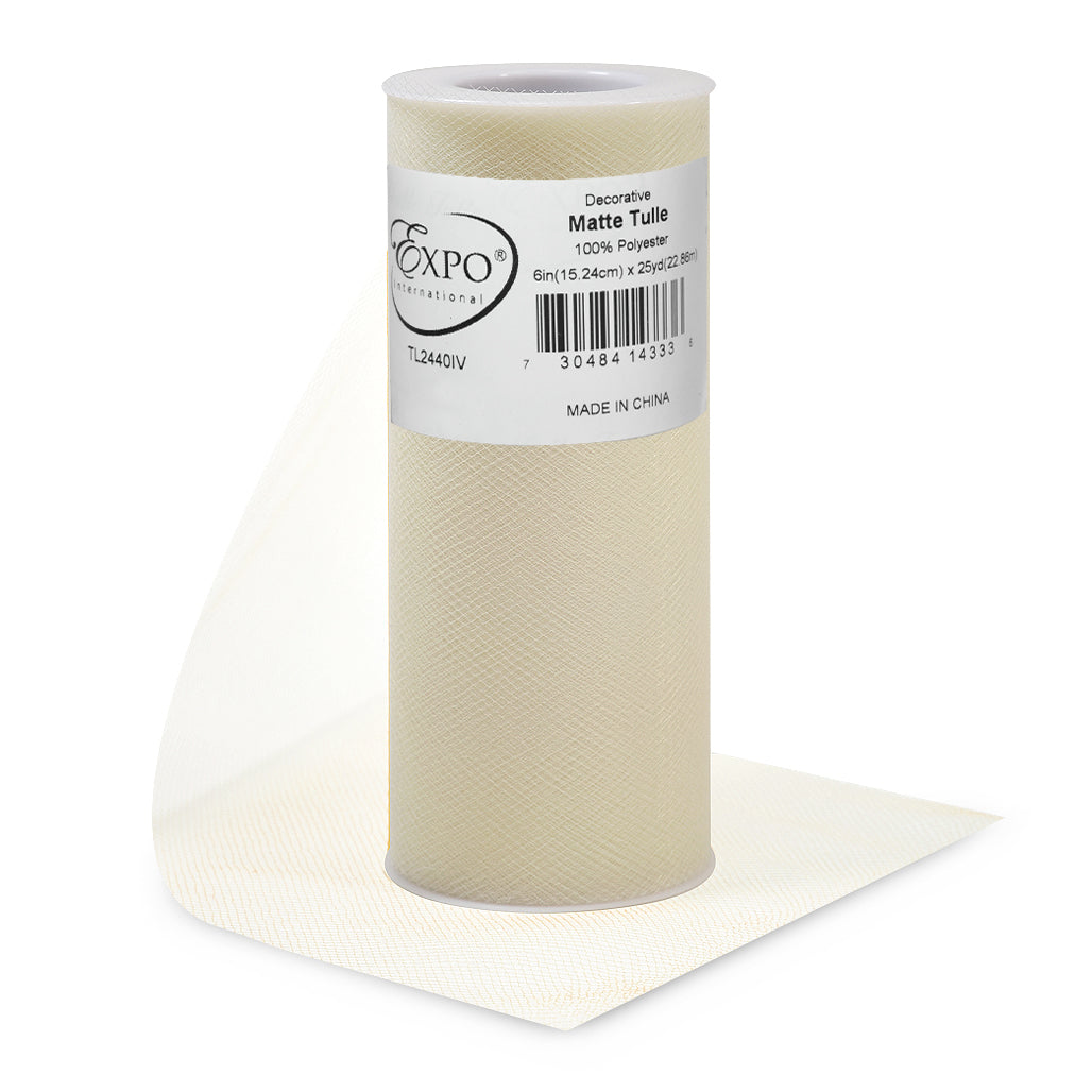 Decorative Matte Tulle Spool of 6 Inch X 25 Yards Ivory 6" Tulle