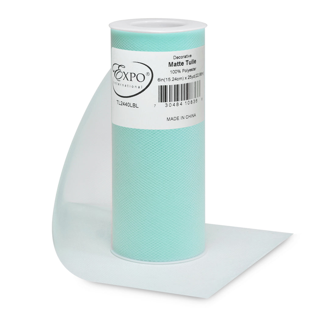 Decorative Matte Tulle Spool of 6 Inch X 25 Yards Light Blue 6" Tulle