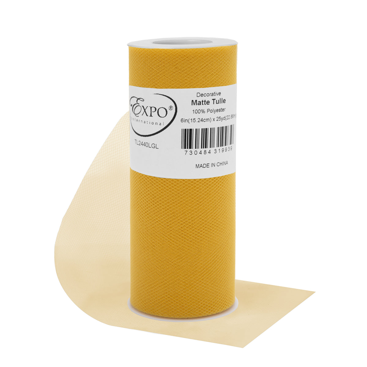 Decorative Matte Tulle Spool of 6 Inch X 25 Yards Light Gold 6" Tulle
