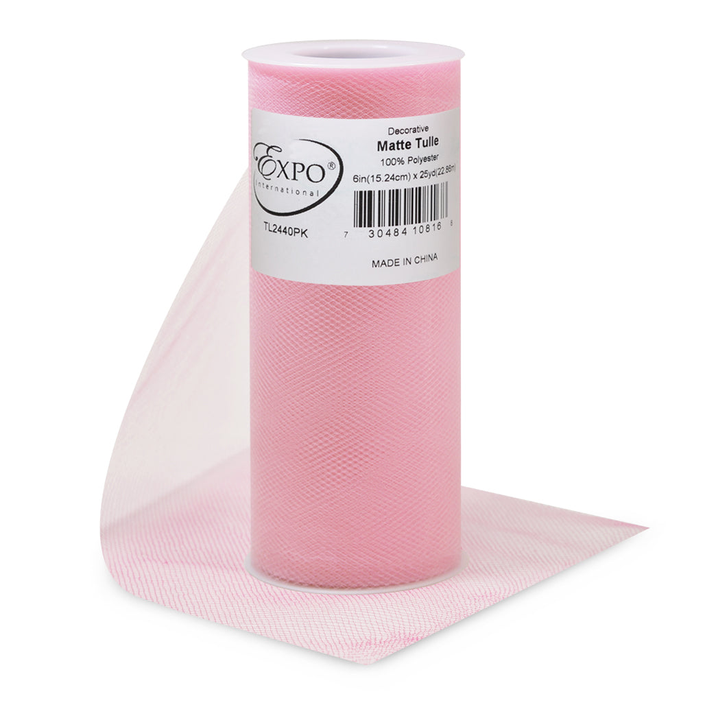 Decorative Matte Tulle Spool of 6 Inch X 25 Yards Pink 6" Tulle