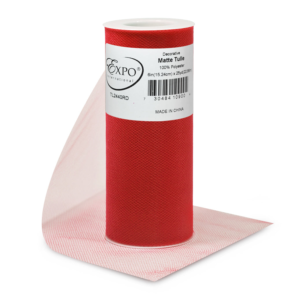 Decorative Matte Tulle Spool of 6 Inch X 25 Yards Red 6" Tulle