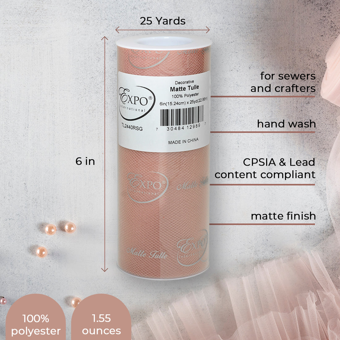 Decorative Matte Tulle Spool of 6 Inch X 25 Yards 6" Tulle