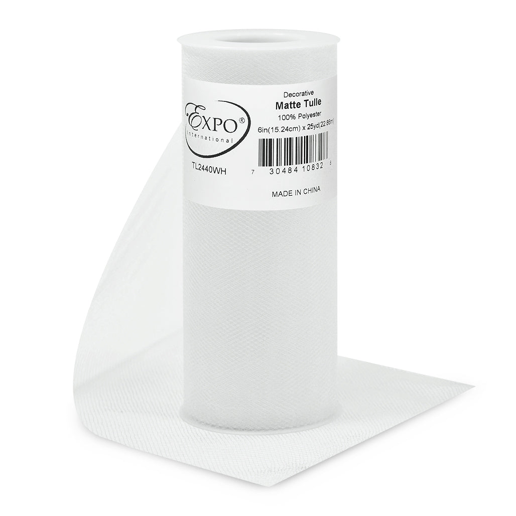 Decorative Matte Tulle Spool of 6 Inch X 25 Yards White 6" Tulle