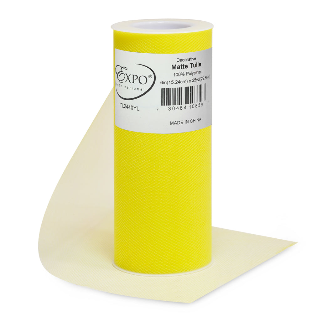 Decorative Matte Tulle Spool of 6 Inch X 25 Yards Yellow 6" Tulle