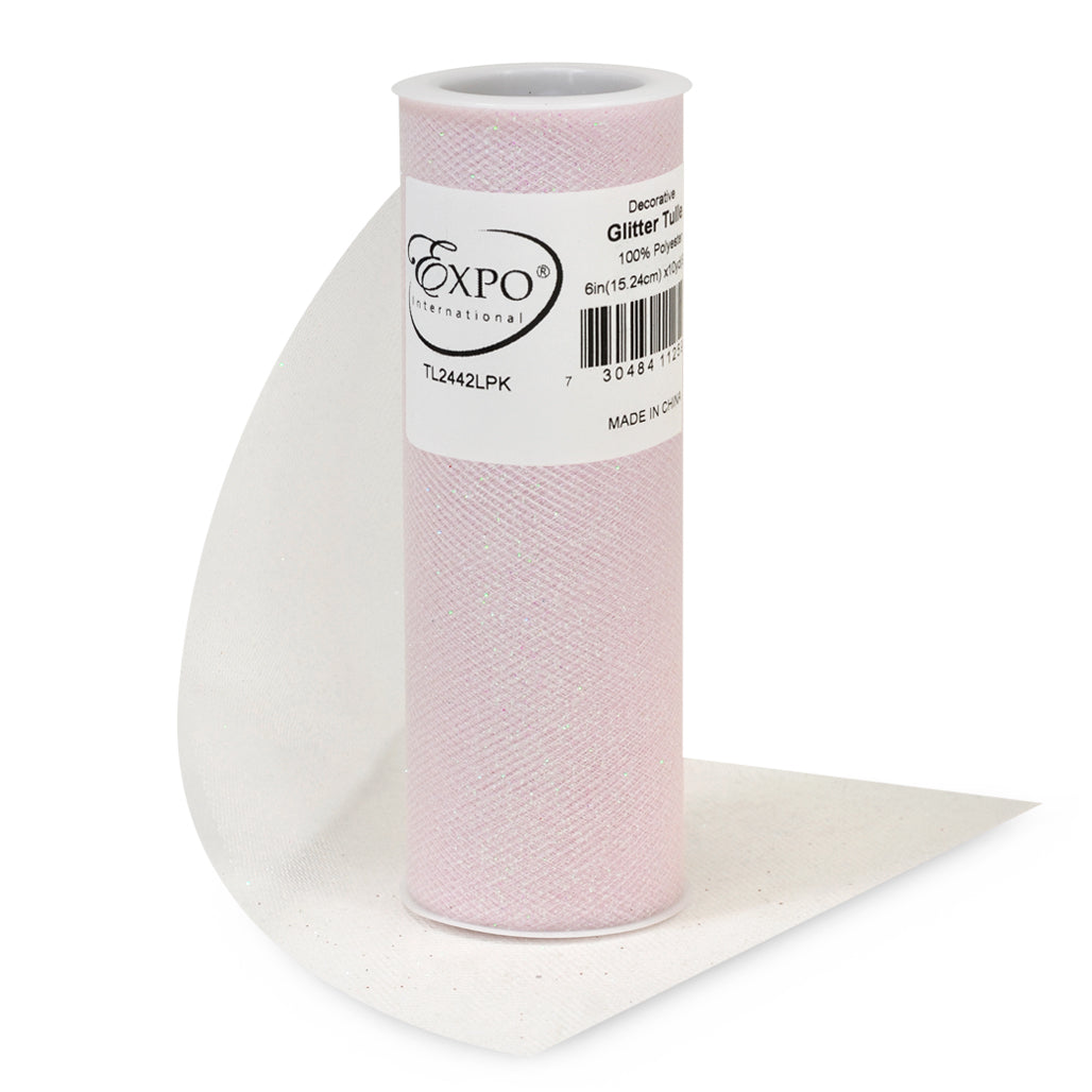 Decorative Glitter Tulle Spool of 6 Inch X 10 yards Light Pink Tulle