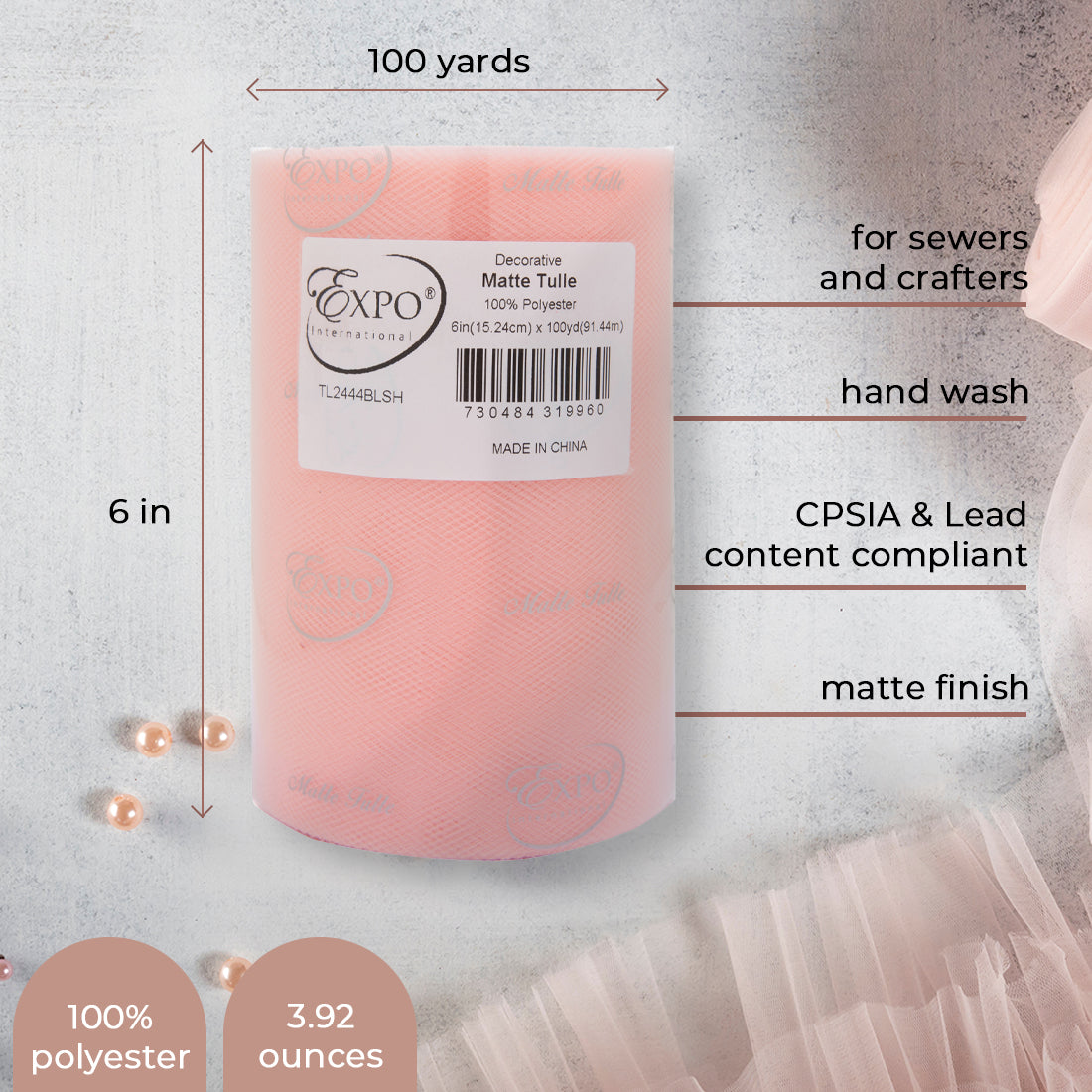 Decorative Matte Tulle Spool of 6 inch X 100 yards 6" Tulle