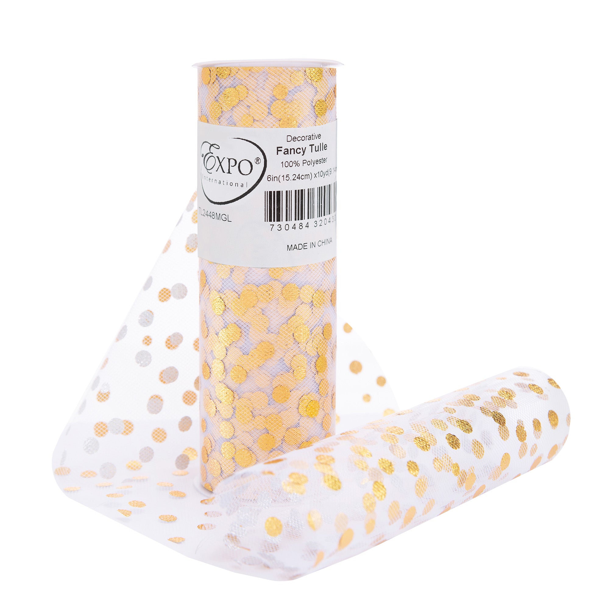Fancy Tulle with Foil Polka Dot 6 Inch X 10 yard Spool Metallic Gold 6" Tulle