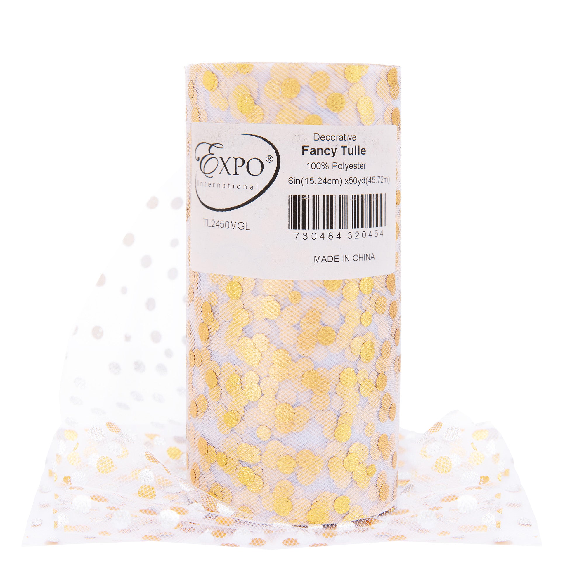 Decorative Fancy Tulle with Foil Polka Dot 6 Inch X 50 yard Spool Metallic Gold 6" Tulle