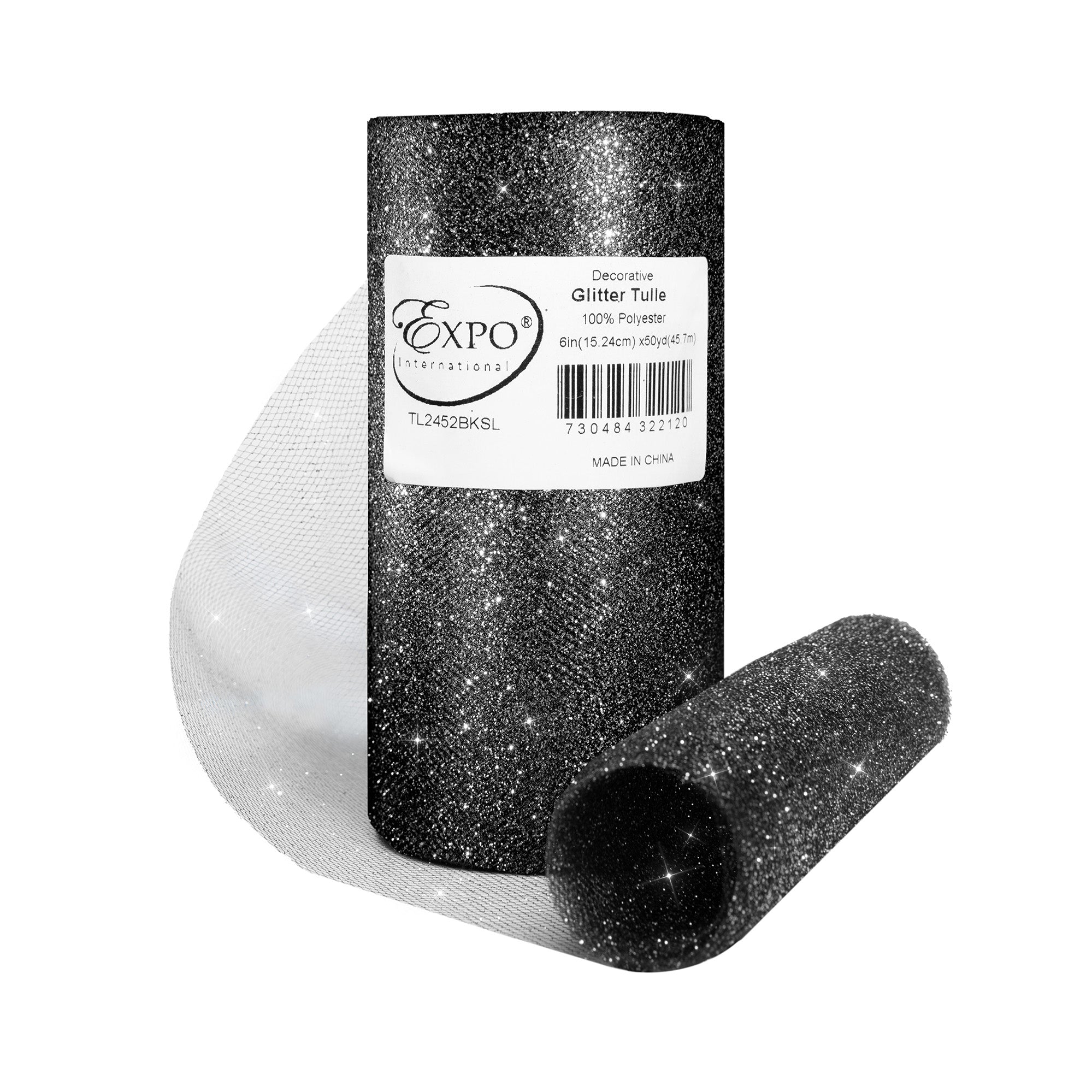 Decorative Glitter Tulle Fabric Rolll of 6 Inch X 50 yards Black Silver