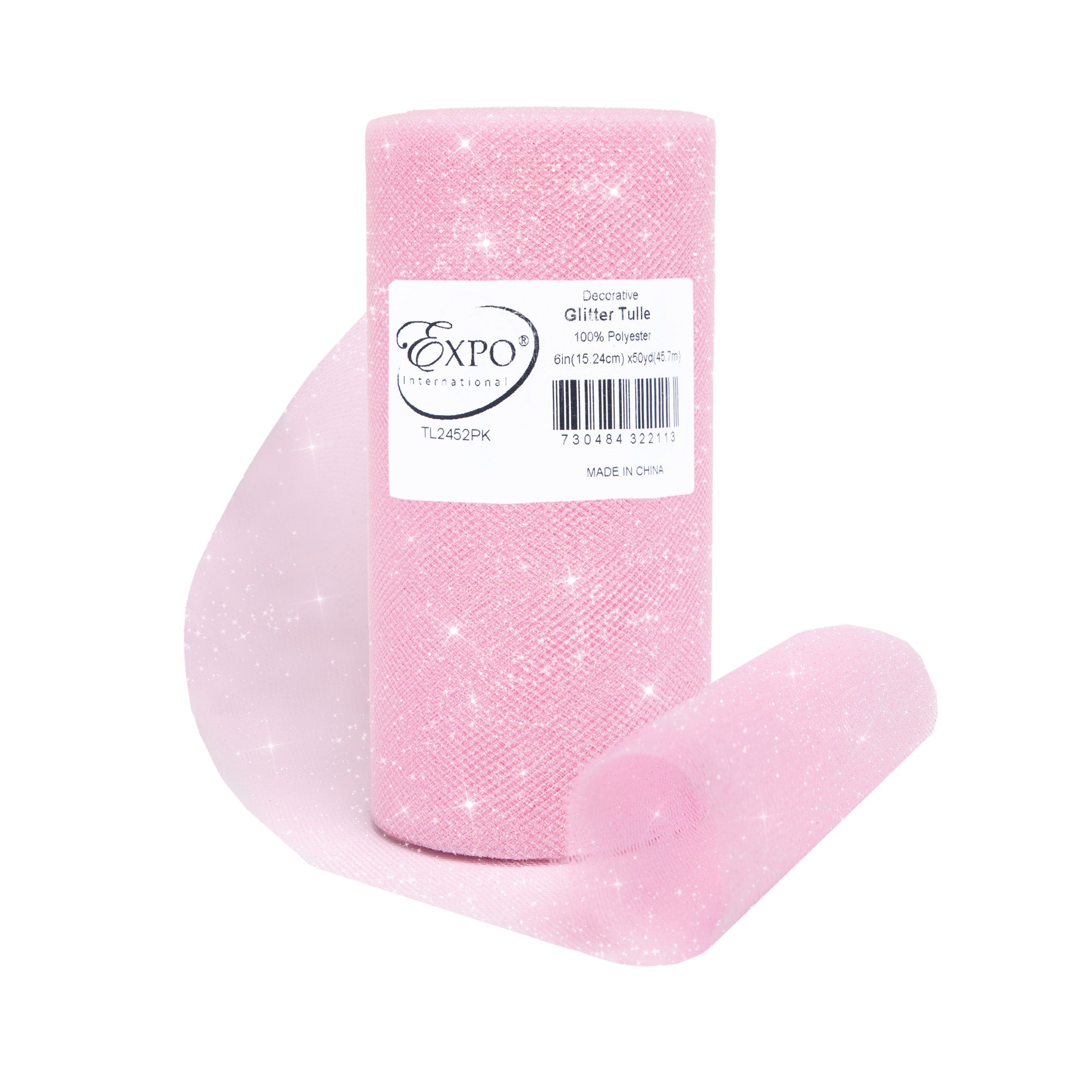 Decorative Glitter Tulle Fabric Rolll of 6 Inch X 50 yards Pink