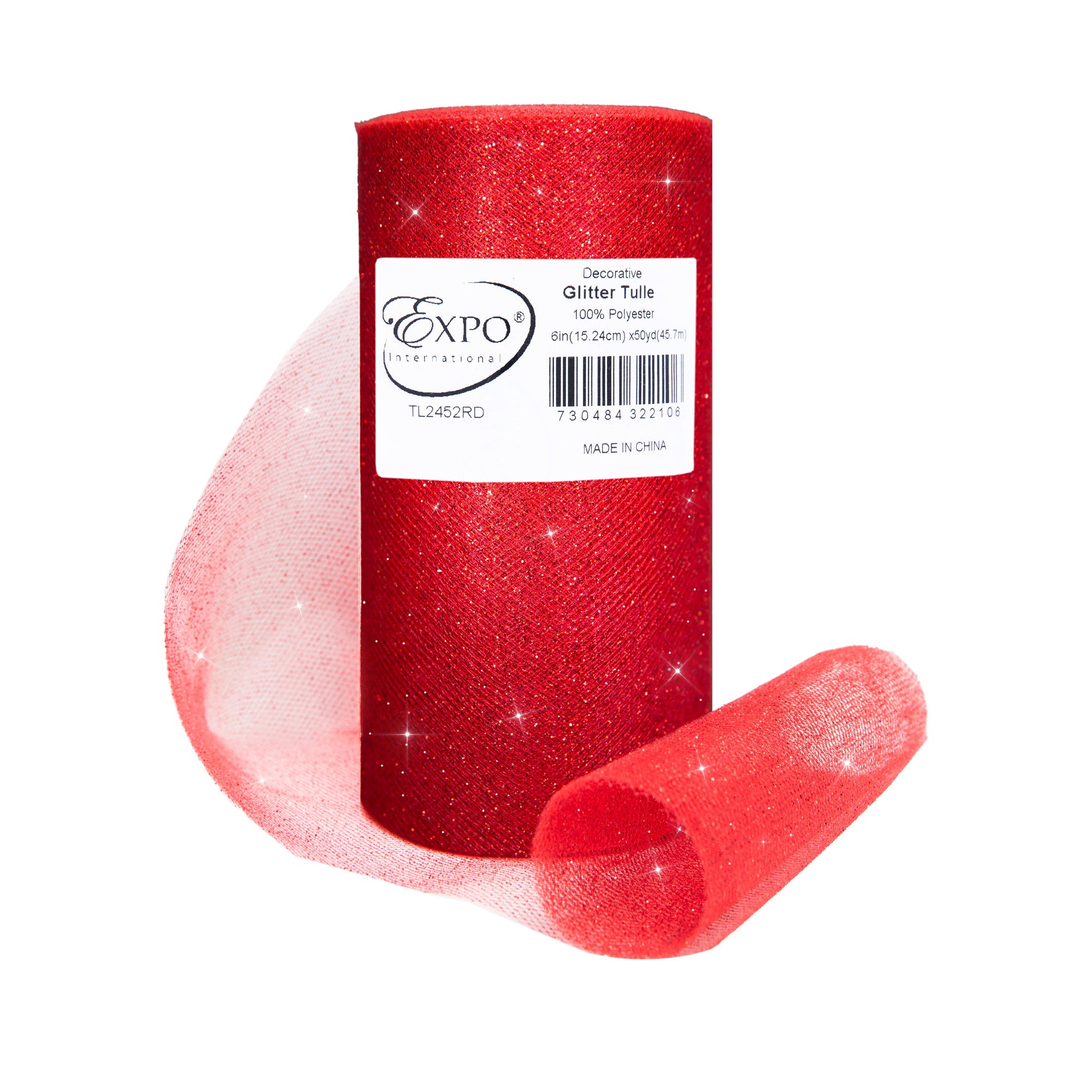 Decorative Glitter Tulle Fabric Rolll of 6 Inch X 50 yards Red