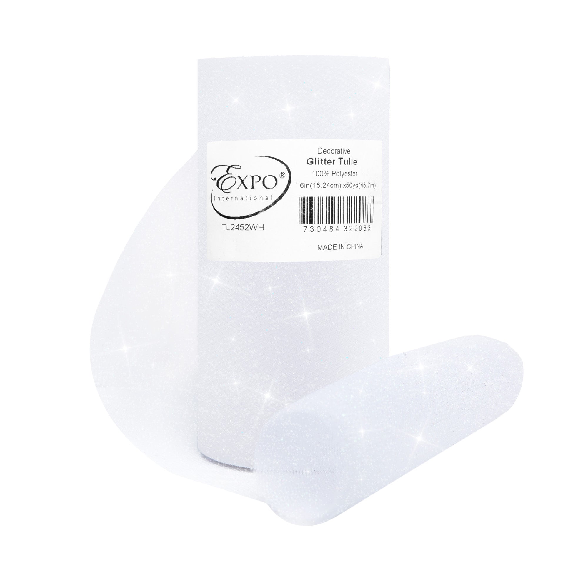 Decorative Glitter Tulle Fabric Rolll of 6 Inch X 50 yards White