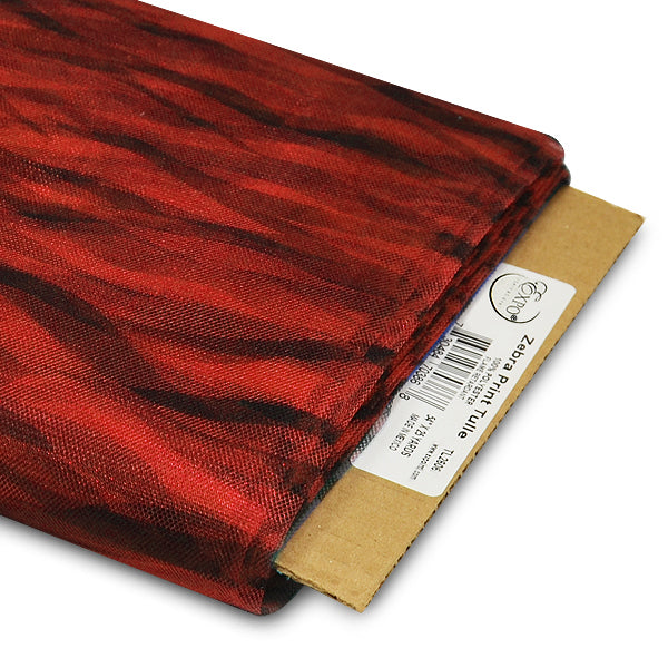 Premium Zebra Print Tulle Fabric Bolt of 54" X 25 Yards Red Tulle