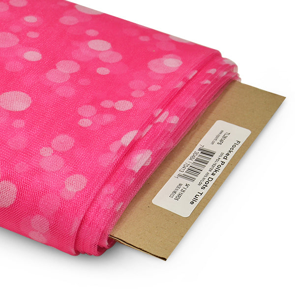 Premium Flocked Polka Dot Tulle Fabric Bolt of 54" X 25 Yards Fuchsia Tulle