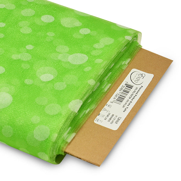 Premium Flocked Polka Dot Tulle Fabric Bolt of 54" X 25 Yards Lime Tulle