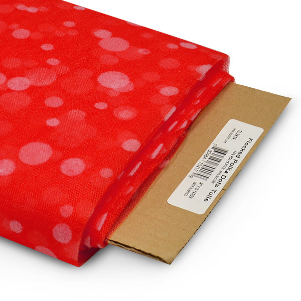 Premium Flocked Polka Dot Tulle Fabric Bolt of 54" X 25 Yards Red Tulle