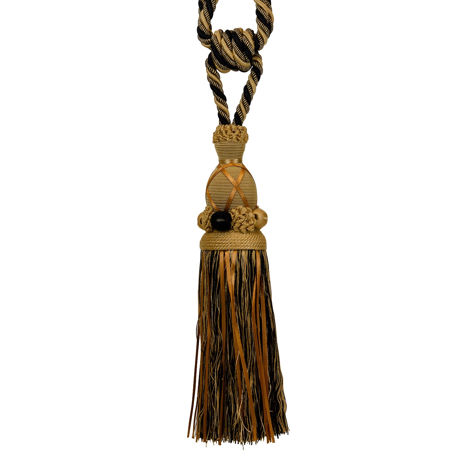 Briana Fiber/Ribbon Tassel Tieback Black Multi