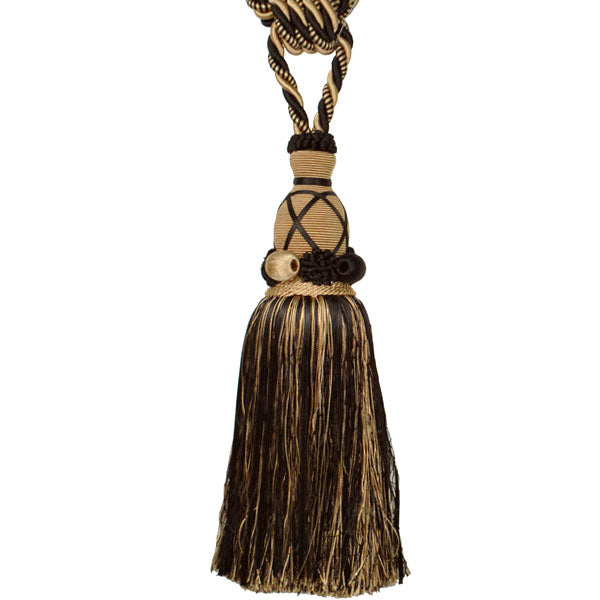 Briana Fiber/Ribbon Tassel Tieback Black Gold
