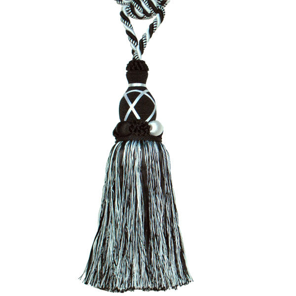 Briana Fiber/Ribbon Tassel Tieback Black White