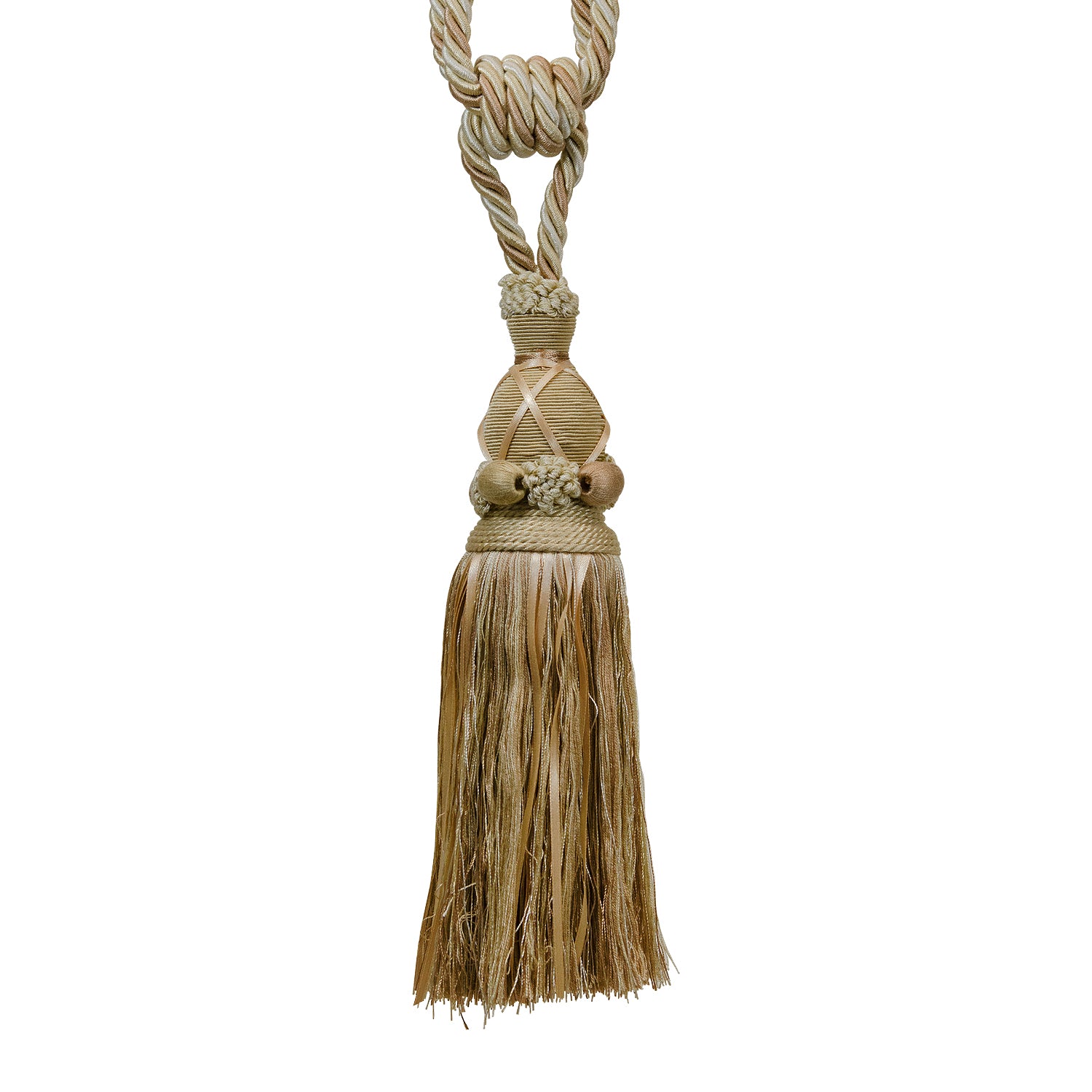 Briana Fiber/Ribbon Tassel Tieback Ivory Multi