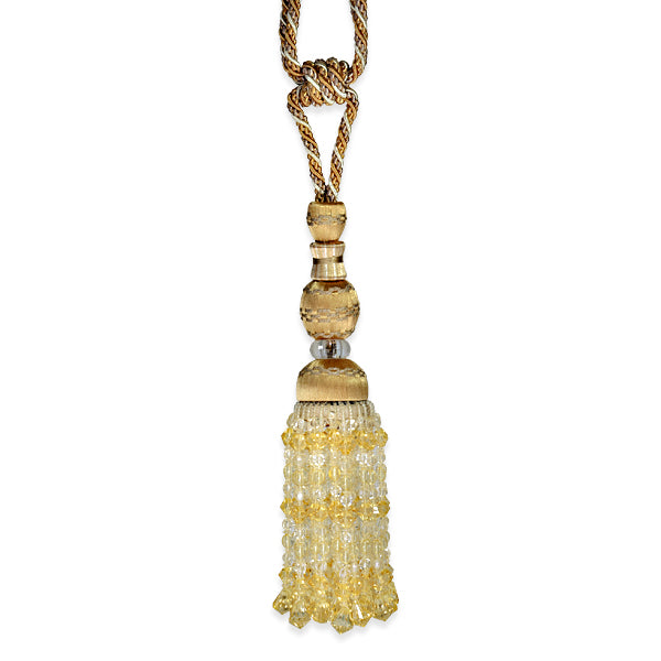 Eliza Tieback Rope Crystal Beads - Beige/Gold Tassels and Tiebacks
