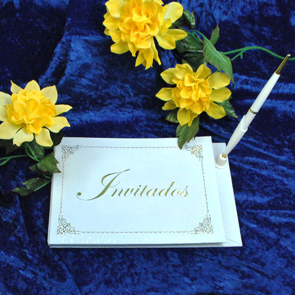 "Invitados" Book w/Pen Set - White Bridal