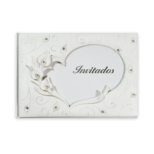Calla Lilly "Invitados" Guest Book w/Pen Set - White Bridal
