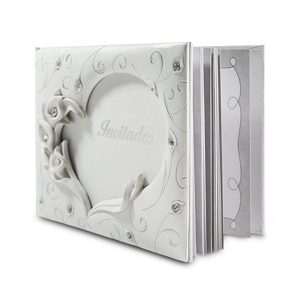 Calla Lilly "Invitados" Guest Book w/Pen Set - White Bridal