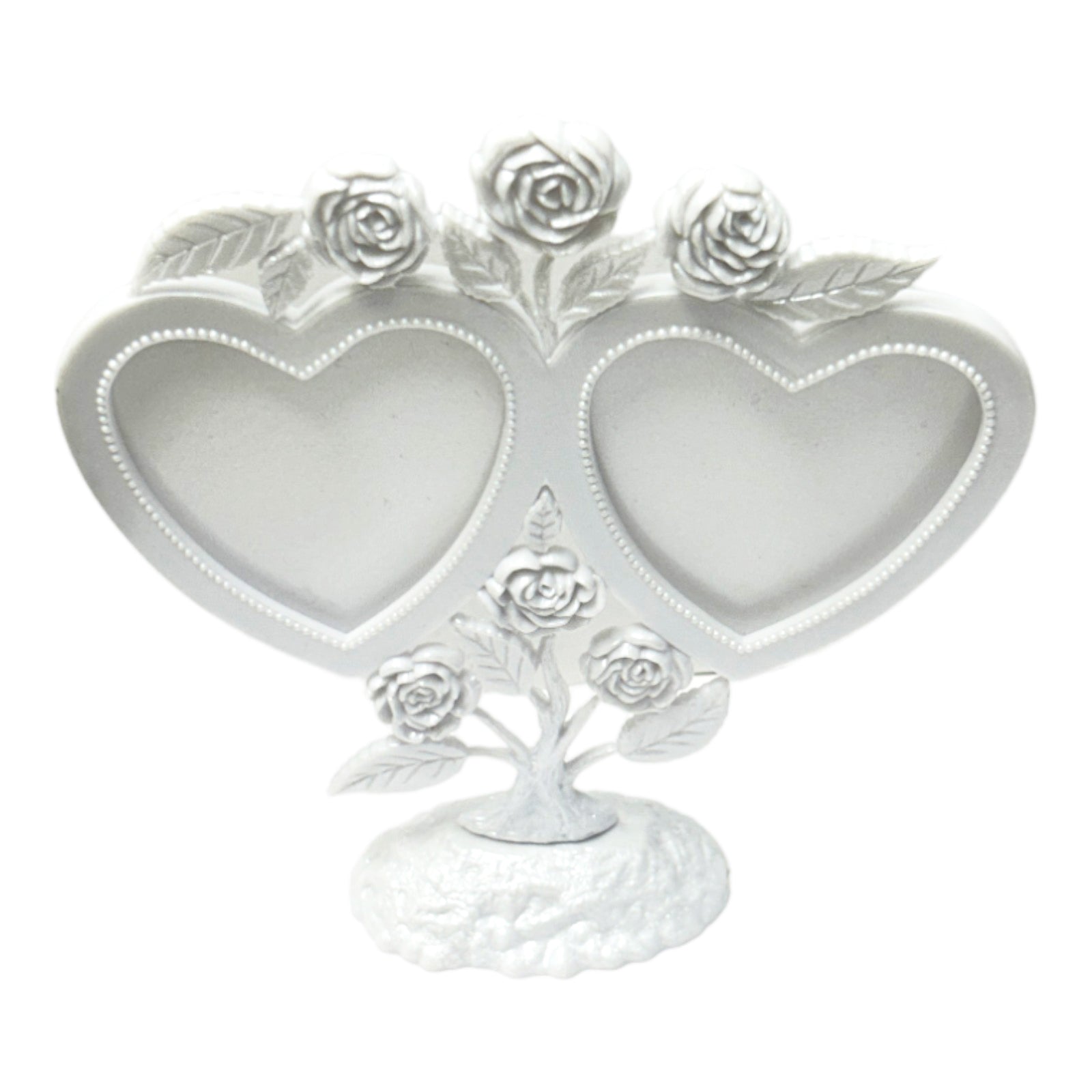 Elegant Vintage White Twin-Heart Wedding Photo Frame Cake Topper with Flora Bridal