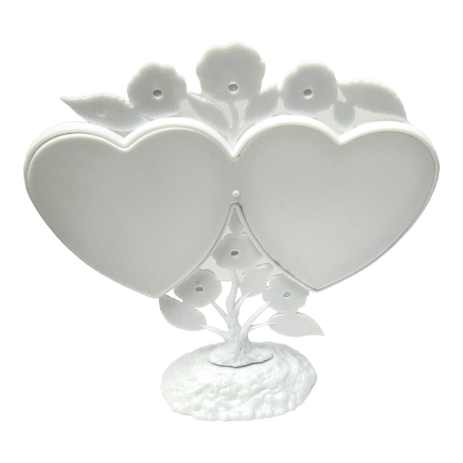 Elegant Vintage White Twin-Heart Wedding Photo Frame Cake Topper with Flora Bridal
