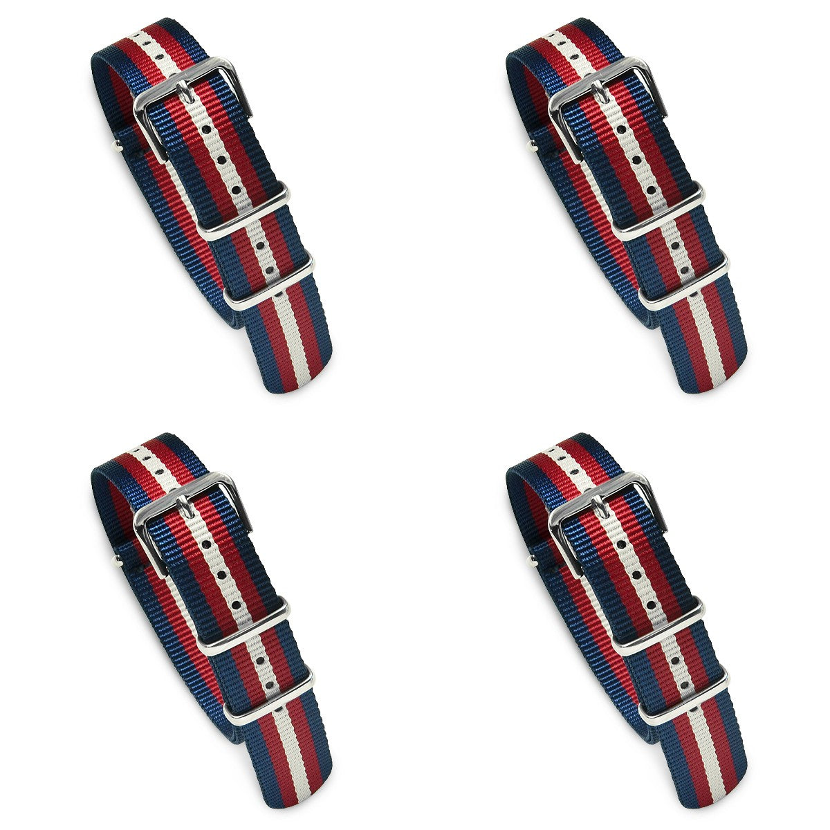 Value Pack of 4 Military MoD Nylon Watch Strap (Navy/Red/White) 18mm Watch Straps