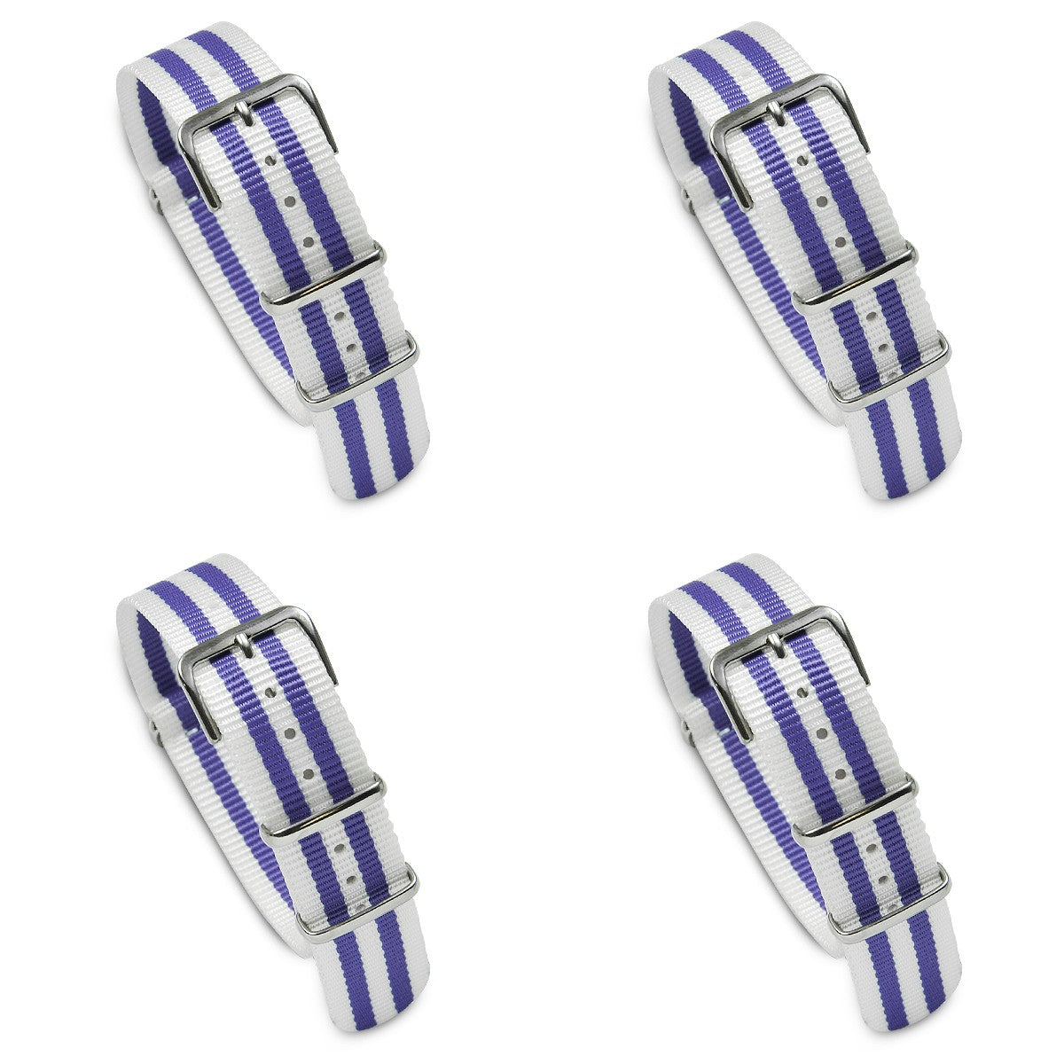 Value Pack of 4 Military MoD Nylon Watch Strap (White/Purple) 18mm Watch Straps