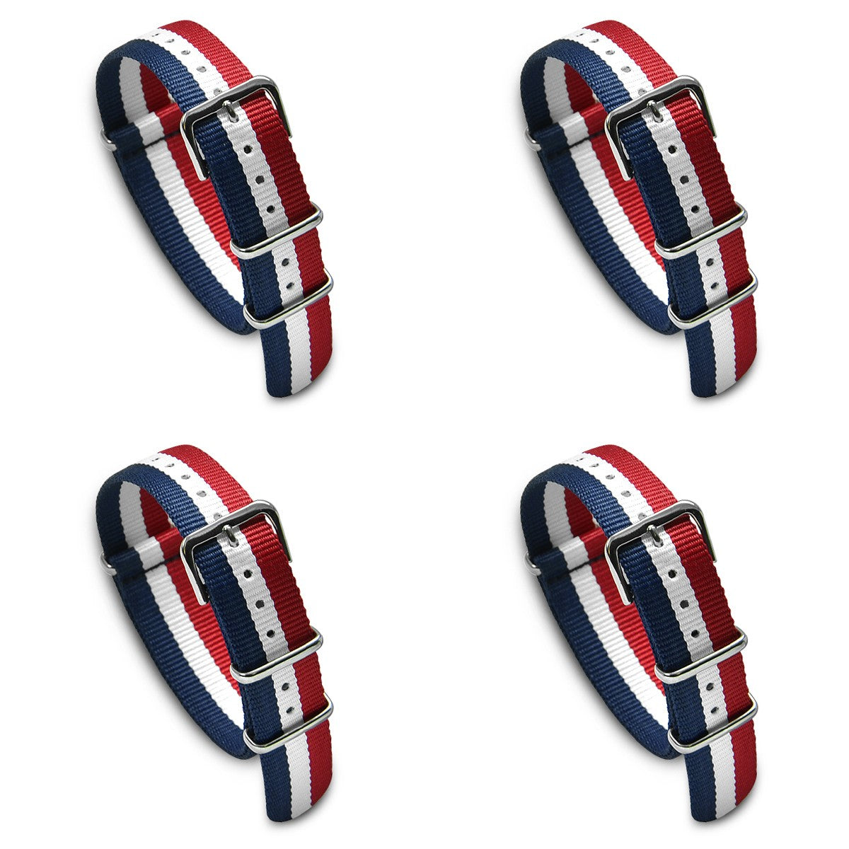 Value Pack of 4 Military MoD Nylon Watch Strap (Red/White/Blue) 18mm Watch Straps
