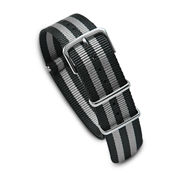 Military MoD Nylon Watch Strap (Black/Silver) 20mm Watch Straps