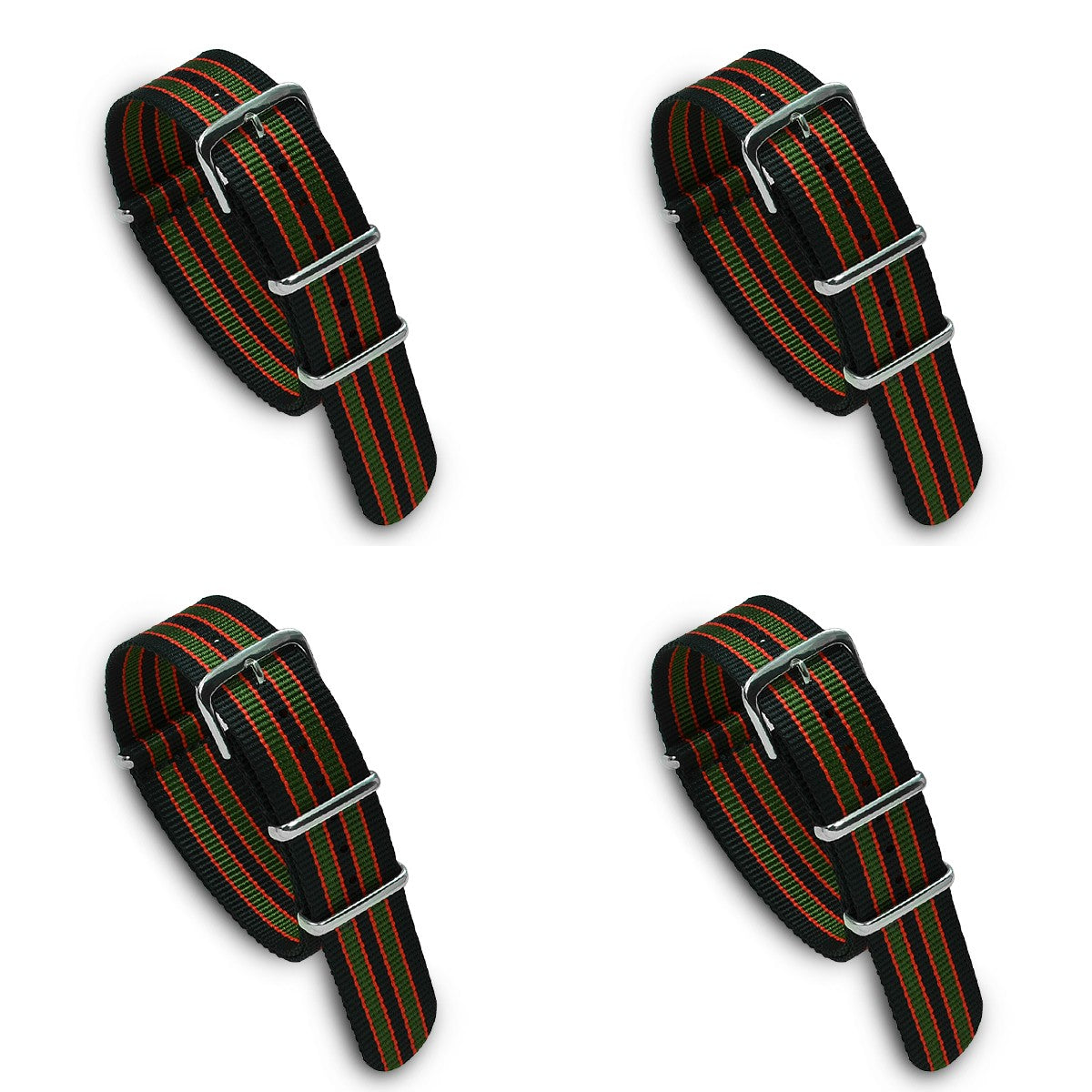 Value Pack of 4 Military MoD Nylon Watch Strap (Green/Red/Black) 20mm Watch Straps