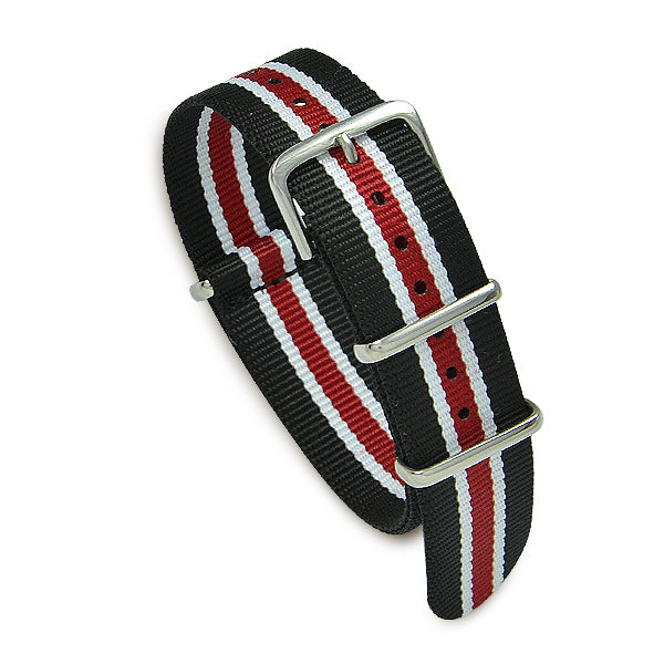 20mm Military MoD Nylon Watch Strap - Black White Red 20mm Watch Straps