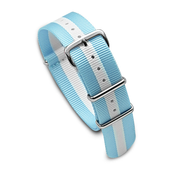 20mm Military MoD Nylon Watch Strap - Light Blue White 20mm Watch Straps