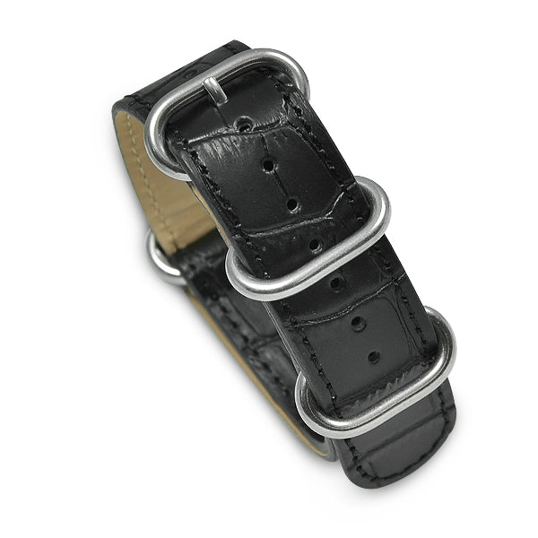 20mm Military MoD Croc Embossed Leather Watch Strap - Black Watch Straps