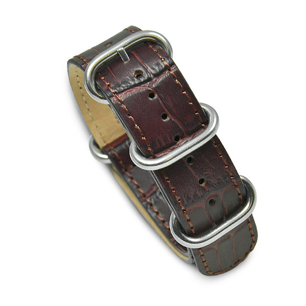 20mm Military MoD Croc Embossed Leather Watch Strap - Brown Watch Straps