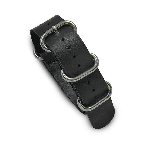20mm Military MoD Leather Watch Strap - Black Watch Straps