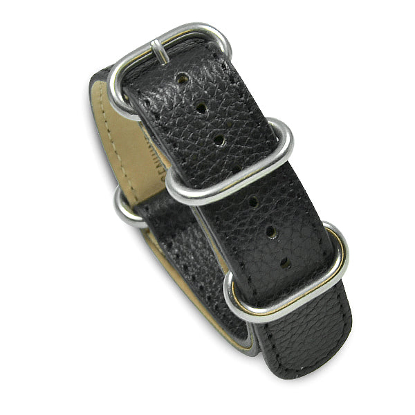 20mm Military MoD Pebbled Leather Watch Strap - Black 20mm Watch Straps
