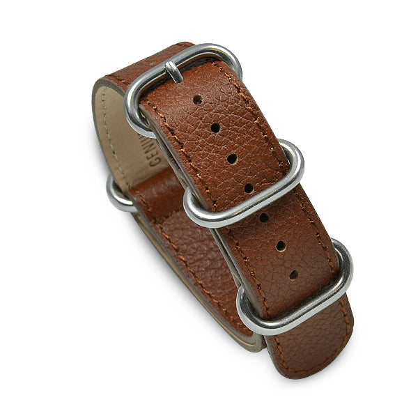 20mm Military MoD Pebbled Leather Watch Strap - Brown Watch Straps