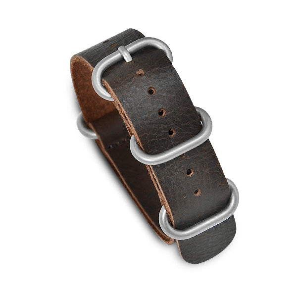 20mm Military MoD Vintage Distressed Leather Watch Strap Brushed - Brown Watch Straps