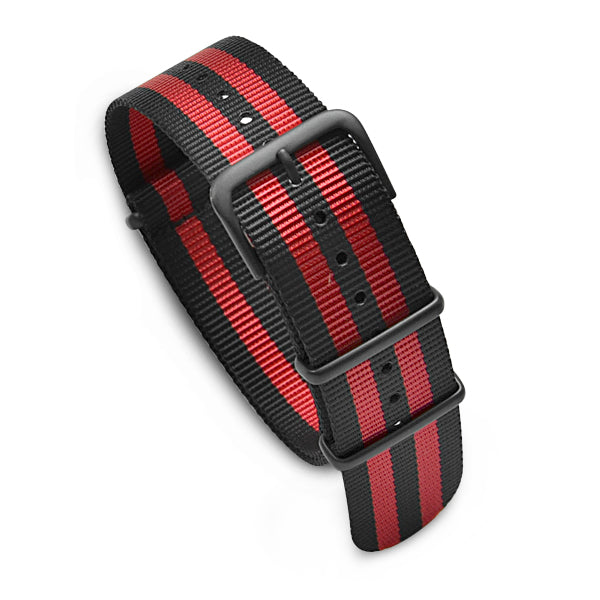22mm Military MoD Nylon Watch Strap PVD - Black Red Watch Straps