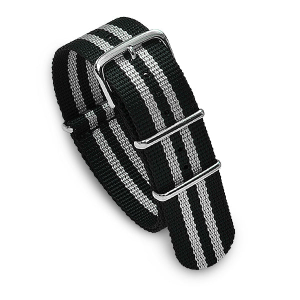 22mm Military MoD Nylon Watch Strap - Black Silver 22mm Watch Straps
