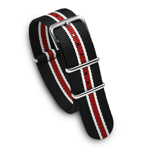 22mm Military MoD Nylon Watch Strap - Black White Red Watch Straps