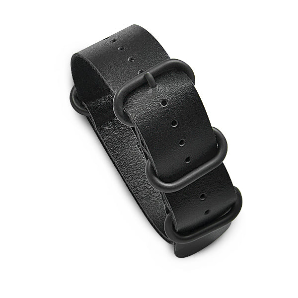 22mm Military MoD Leather Watch Strap PVD - Black Watch Straps