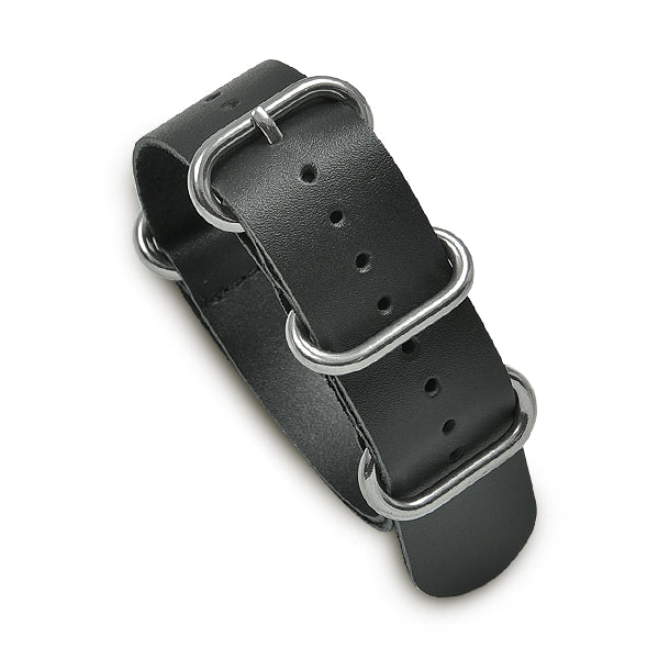 22mm Military MoD Leather Watch Strap - Black Watch Straps